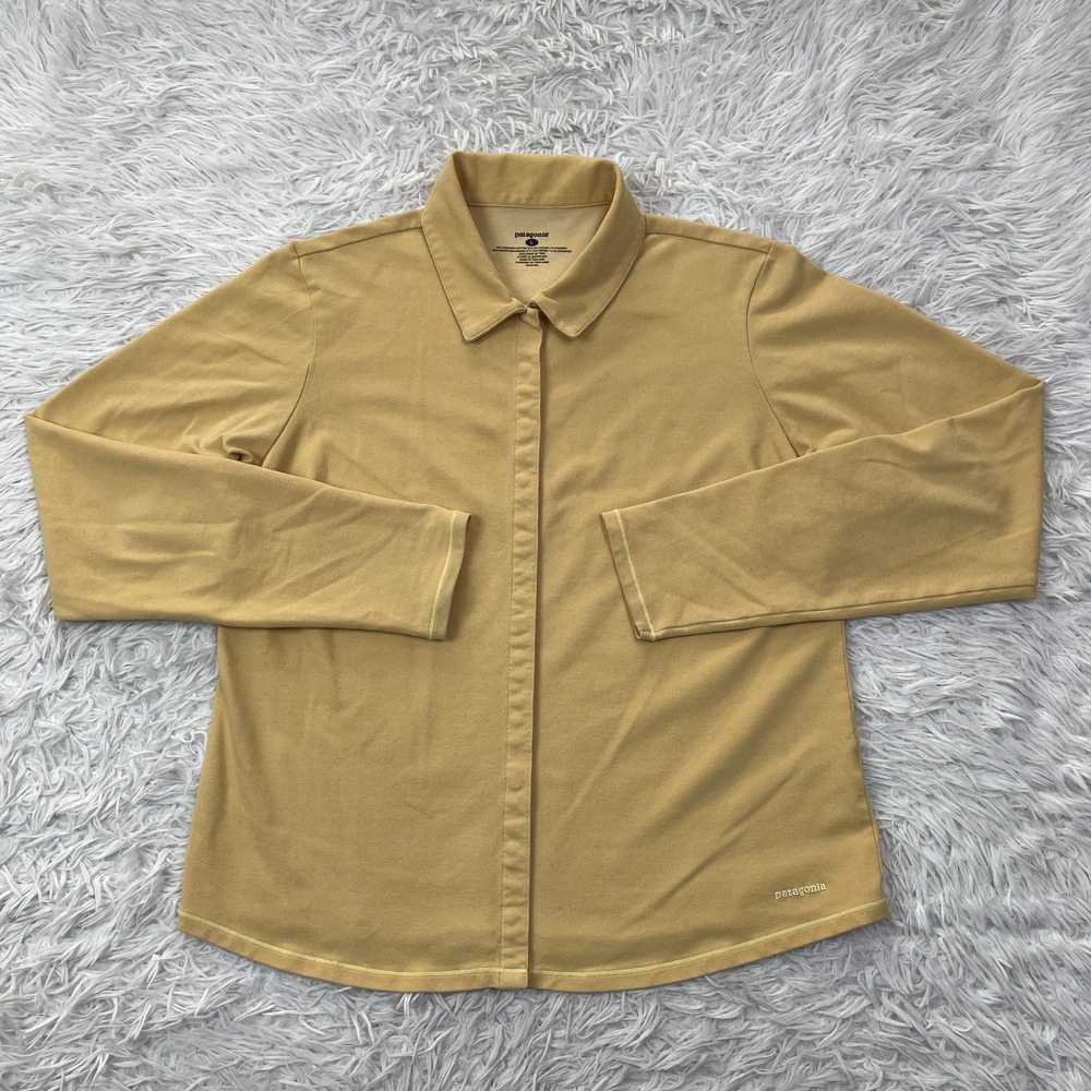 Patagonia Shirt Womens Large Yellow Full Snap Long Sleeve Organic Cotton Stretch